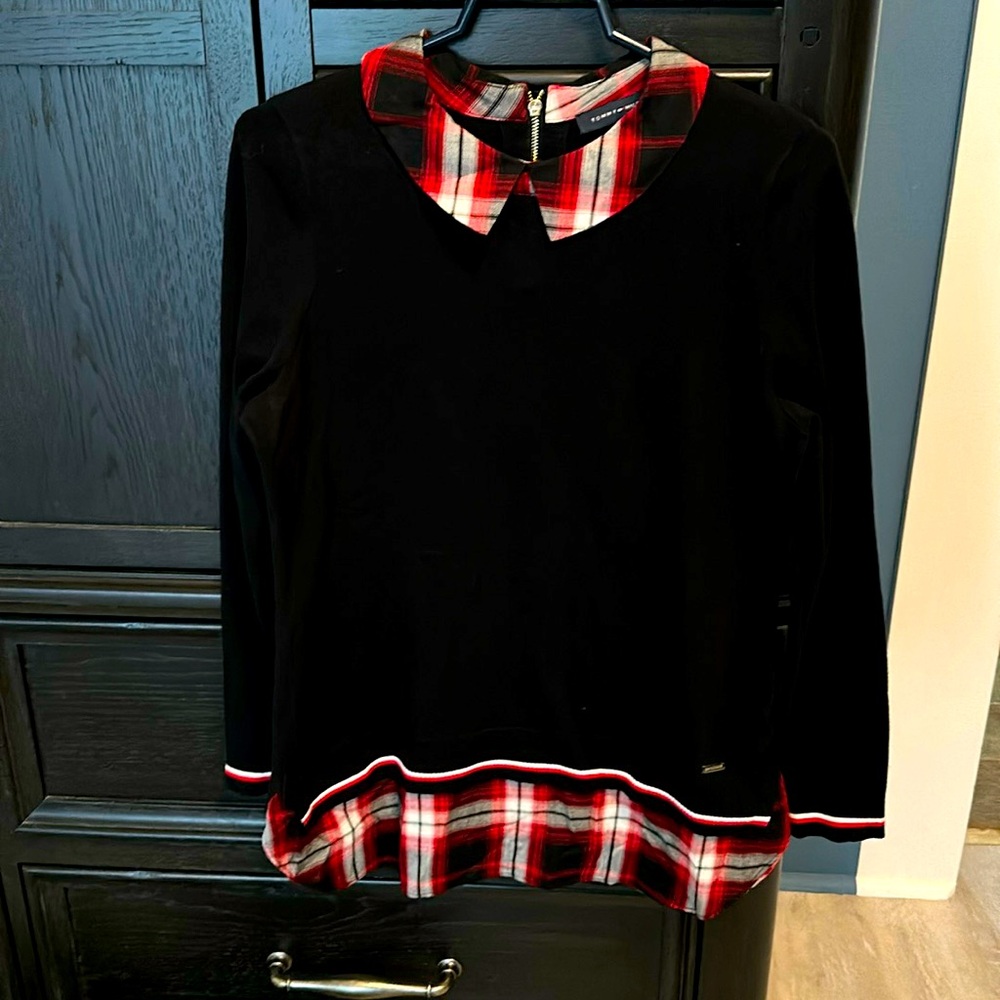 Tommy Hilfiger Plaid Two-Fer Sweater, Size medium